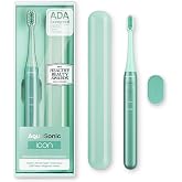 Aquasonic Icon Micro-Vibrating Manual Toothbrush - ADA-Accepted - Mint | Gentle Soft Bristle Toothbrush, Rechargeable, 2 Brushing Modes, Smart Timer, 30+ Day Battery, Travel Case, Magnetic Holder