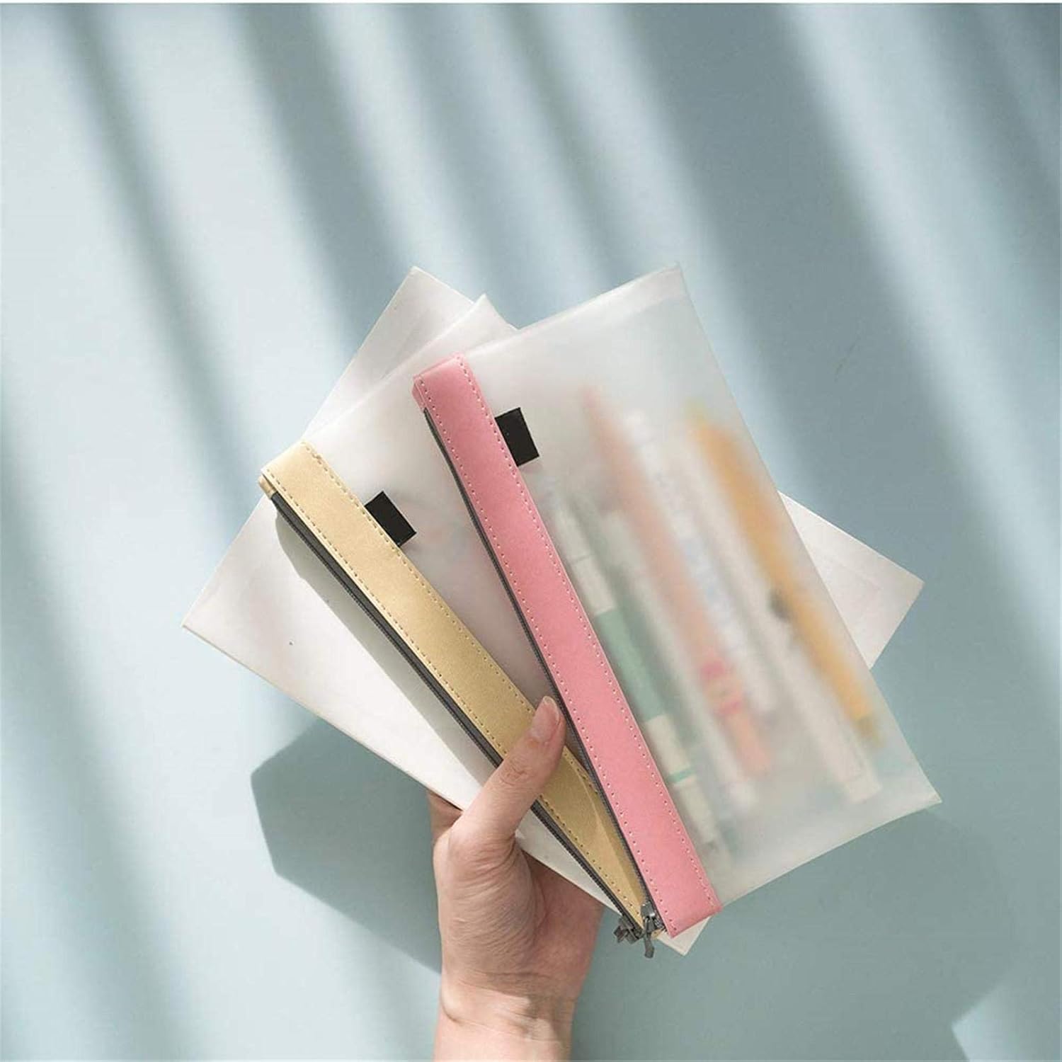 Amazon 塩透明筆箱高校生の受験文房具ボックス中学生かわいいジッパー文房具袋大学生の筆箱大空間 Yellow ペンケース 文房具 オフィス用品