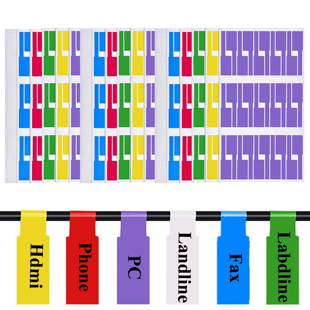 Ritte Cable Labels, 540 Pieces, Self-Adhesive, Waterproof, Tear Resistant, 18 Sheets (6 Colors)