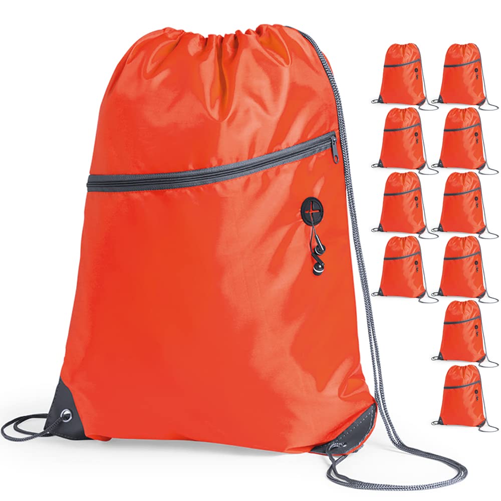 eBuyGB Unisex's Travel Sack Cinch Drawstring Zipper Bag, Orange, 10