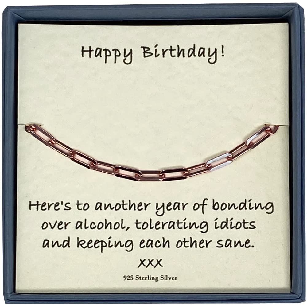 Strictly Gifts Birthday Bracelet for Women with Gift Box and Funny Card Ideal for Best Friend or Sister (Rose Gold Paperclip)
