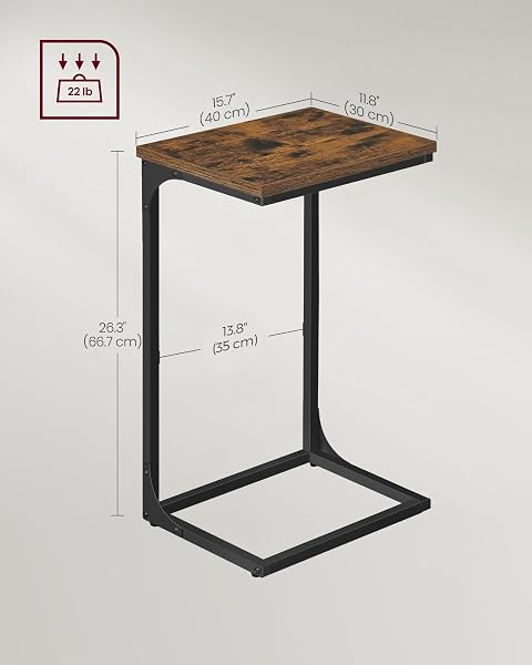 VASAGLE C-SHAPED END TABLE, SET OF 2, SIDE TABLE FOR SOFA, COUCH TABLE WITH METAL FRAME, SMALL TV TRAY TABLE FOR LIVING ROOM, BEDROOM, RUSTIC BROWN AND BLACK ULET355B01