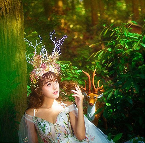 Elk Antler Headband Tree Branch Flower Rose Hair Loop Forest Fairy Witch Headdress Gothic Punk Photography Props Christmas Easter Party Cosplay Costume headwear