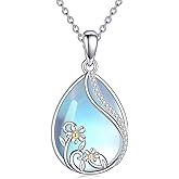 ZPMMPZ Teardrop Necklace 925 Sterling Silver Abalone Shell Pendant Moonstone Jewelry Turquoise Gifts For Women