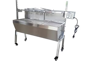INTBUYING 46 Inch BBQ Rotisserie Grill Charcoal Spit Grill Pig Lamb Spit Stainless Steel Rotisserie Roaster, 90 Lbs Capacity 