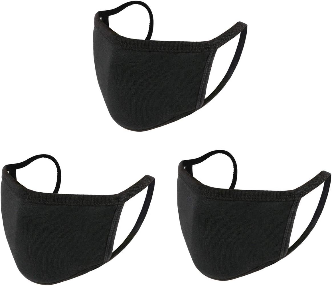 Aooba 3 Pcs Black Protective Face Masks, Unisex Black Dust Cotton Mouth Masks, Washable, Reusable Masks