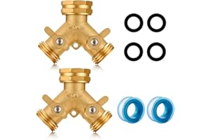 YELUN Garden Hose Splitter,2 Way Connector Heavy Duty Brass, Garden Faucet,Splitter for Outdoor Faucet, Hose y Splitter, Hose Bib Splitter, Adapter with Comfortable Grip Shut Off Valves 2Pcs