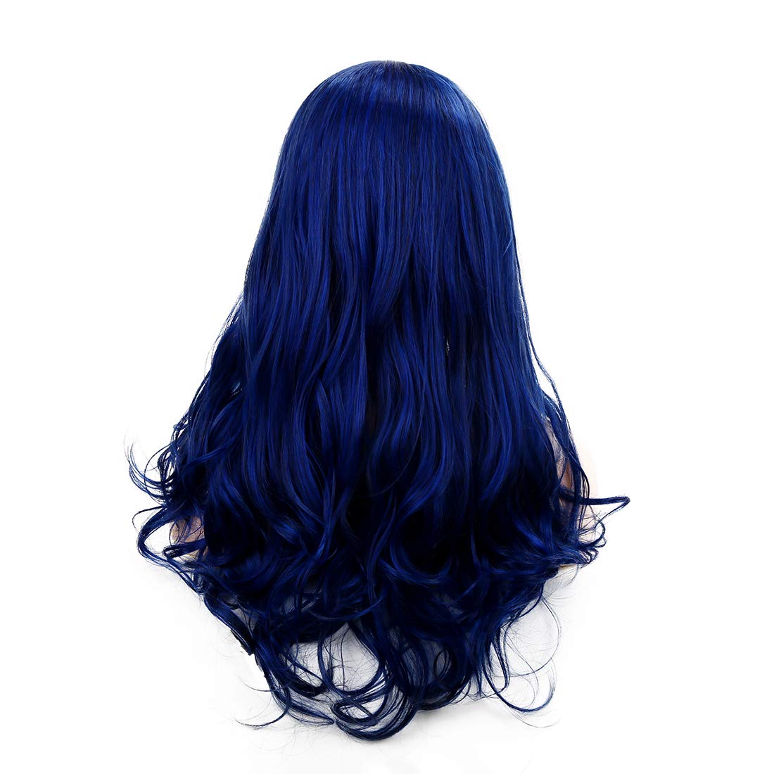 Sallcks Womens Long Curly Wavy Blue Wigs Synthetic Fiber Replacement Full Wigs with Wig Cap