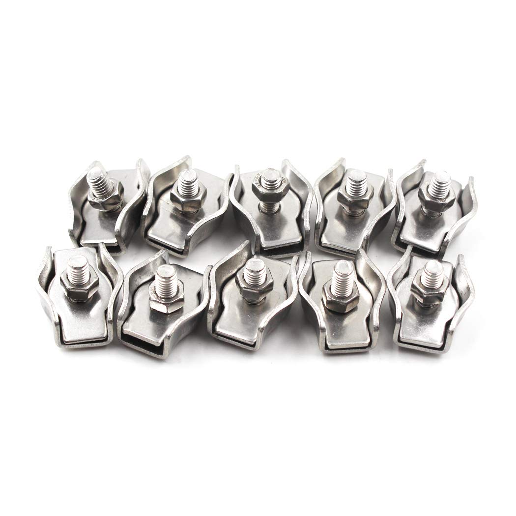 M6 304 Stainless Steel Bearing Simplex Single Bolt Wire Rope Clip Cable Clamps For Wire Cables (10PCS)