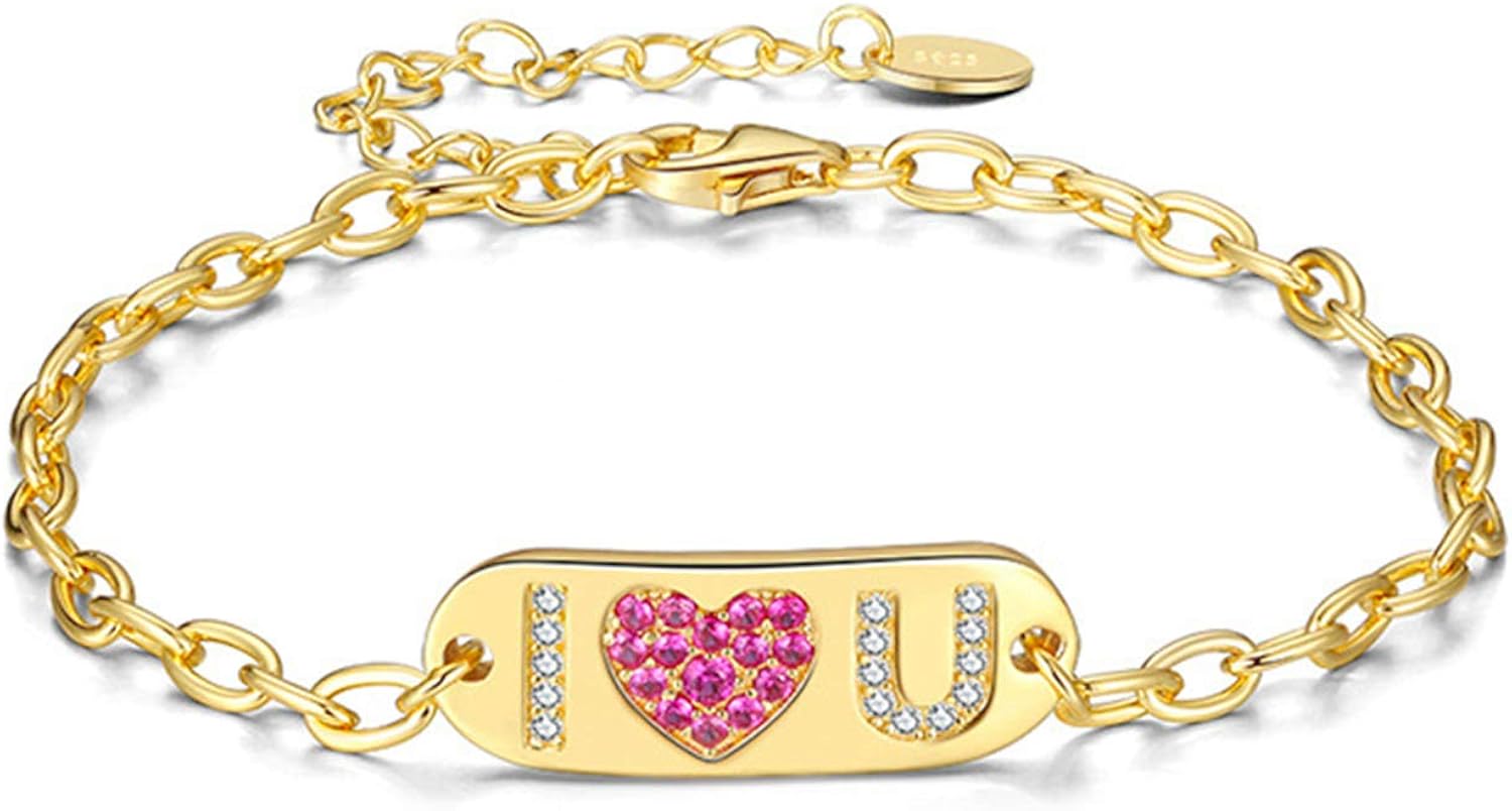 Women'S I Love You Bracelet S925 Sterling Silver, Shiny Zircon Bracelet