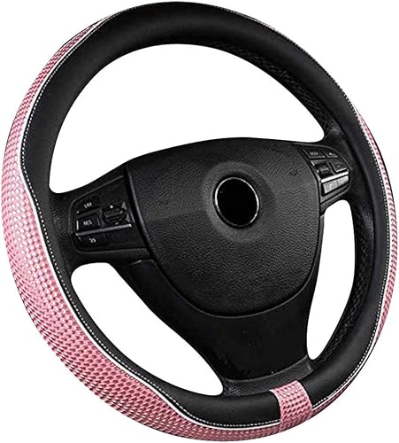 Amazon Co Jp 新しいドレス 車のハンドルカバーレザーインレイ3dダイヤモンド形粒子15インチ ピンク シューズ バッグ