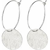 Gold Circle Disc Hoop Earrings for Women Boho Long Statement Gold Silver Plated Lightweight Round Coin Geometric Flat Brushed Dainty Dangle Drop Earrings for Minimalist Fashion Jewelry Gifts