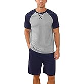 NITAGUT Mens Pajama Set Summer 2 Piece Loungewear Short Sleeve Pjs Sleepwear with Pockets Soft Comfy Nightwear