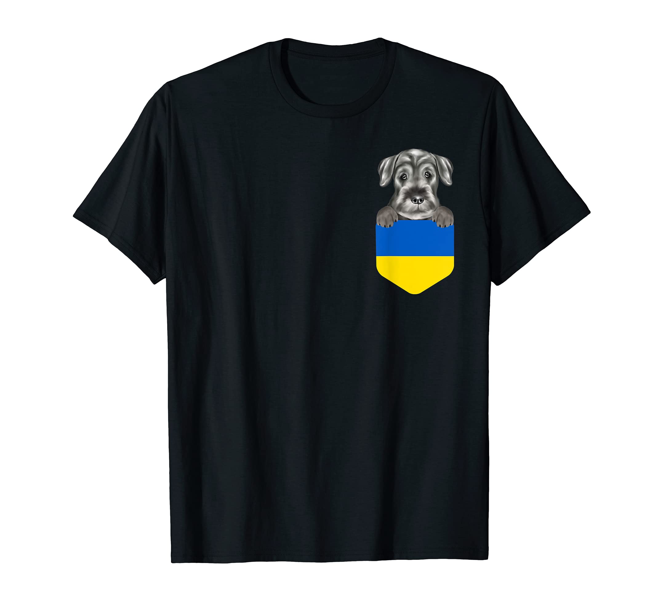 Ukraine Flag Standard Schnauzer Dog In Pocket T-Shirt