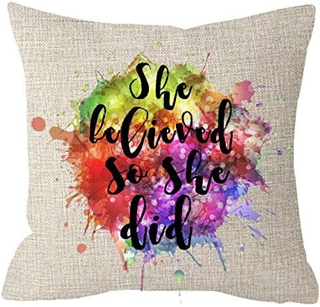 ITFRO Abstract Colorful Printing Graffiti With Inspirational Quote Sayings She Believed So She Did Beige Cotton Linen Throw Pillow Case Cushion Cover Square 18 Inches