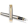 PARKER IM Fountain Pen, Brushed Metal, Medium Nib with Blue Ink Refill, Gift Box (1931656)