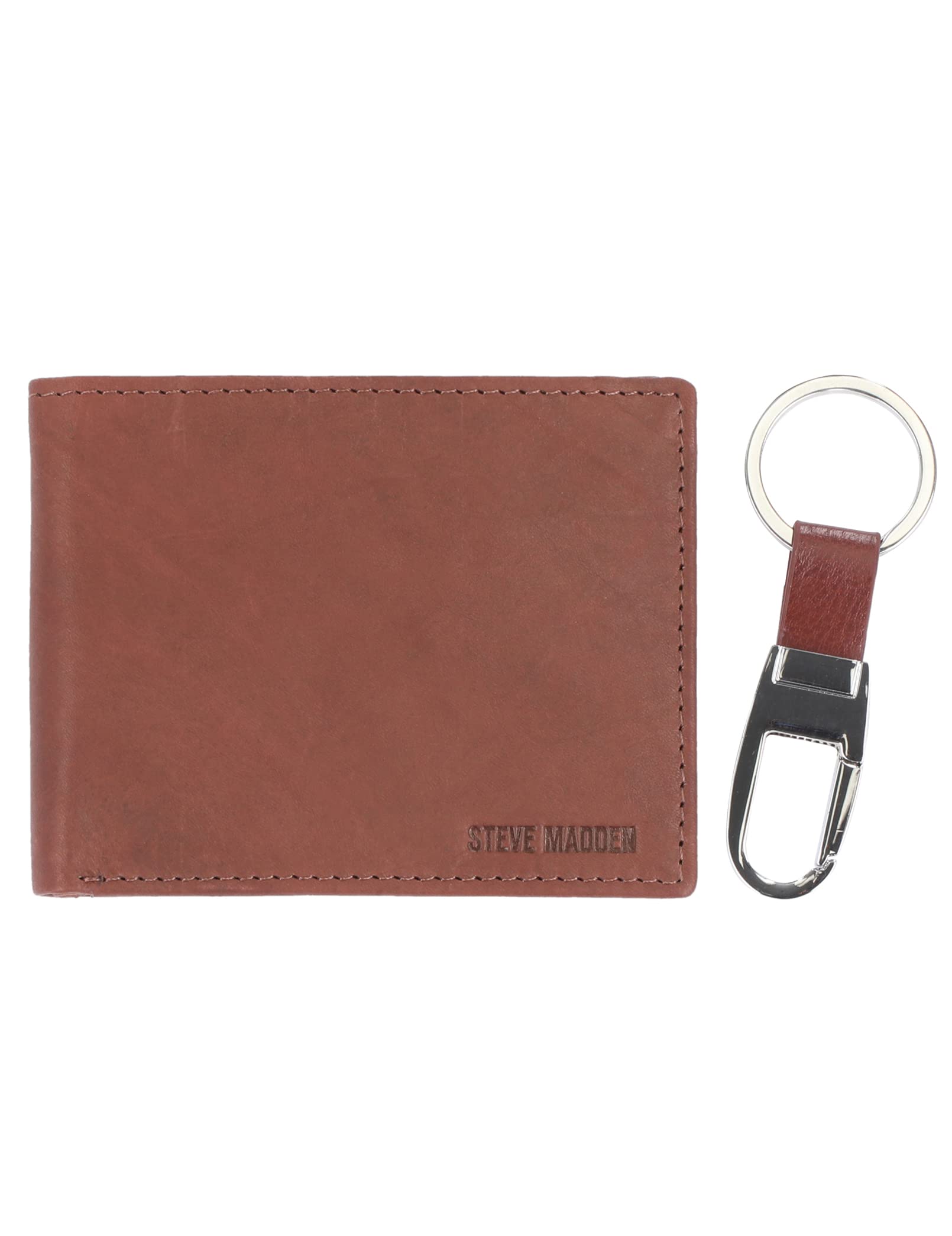 Steve Madden Mens RFID Leather Wallet Gift Set with Key Fob