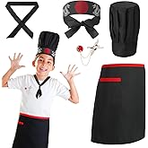 XLSXEXCL Hibachi Chef Hat and Apron Costume Set, Professional Complete Japanese Teppanyaki Costume with Tall Chef Hat