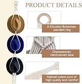 LAOJU Macrame Hat Rack Wall Holder Boho Wide Brim Cap Hanger Organizer Beige view 2