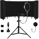 Geynnple Microphone Isolation Shield &ndash; Foldable &amp; Adjustable Soundproof Panel for Recording, Podcasting, Vocal Booth, Studio &amp; Home Use (Six-sided low stand)