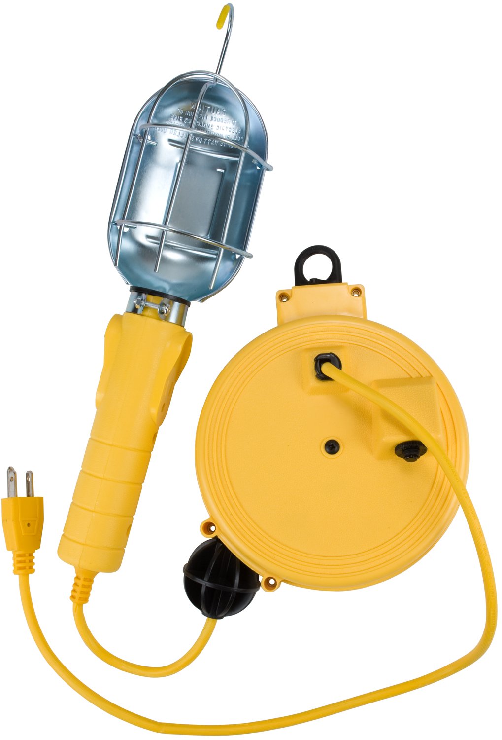 Photo 1 of ***UNTESTED/DIRTY*** Bayco SL-450 Metal Shield Incandescent Utility Light with Grounded Receptacle on 20 Foot Retractable Reel, Yellow