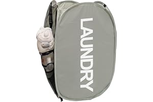 Aplter Mesh Laundry Hamper Pop Up Laundry Hamper Collapsible Laundry Basket with Carry Handles, Large Side Pocket for Kids Room, Student Dorm, RV, Cruise, Grey