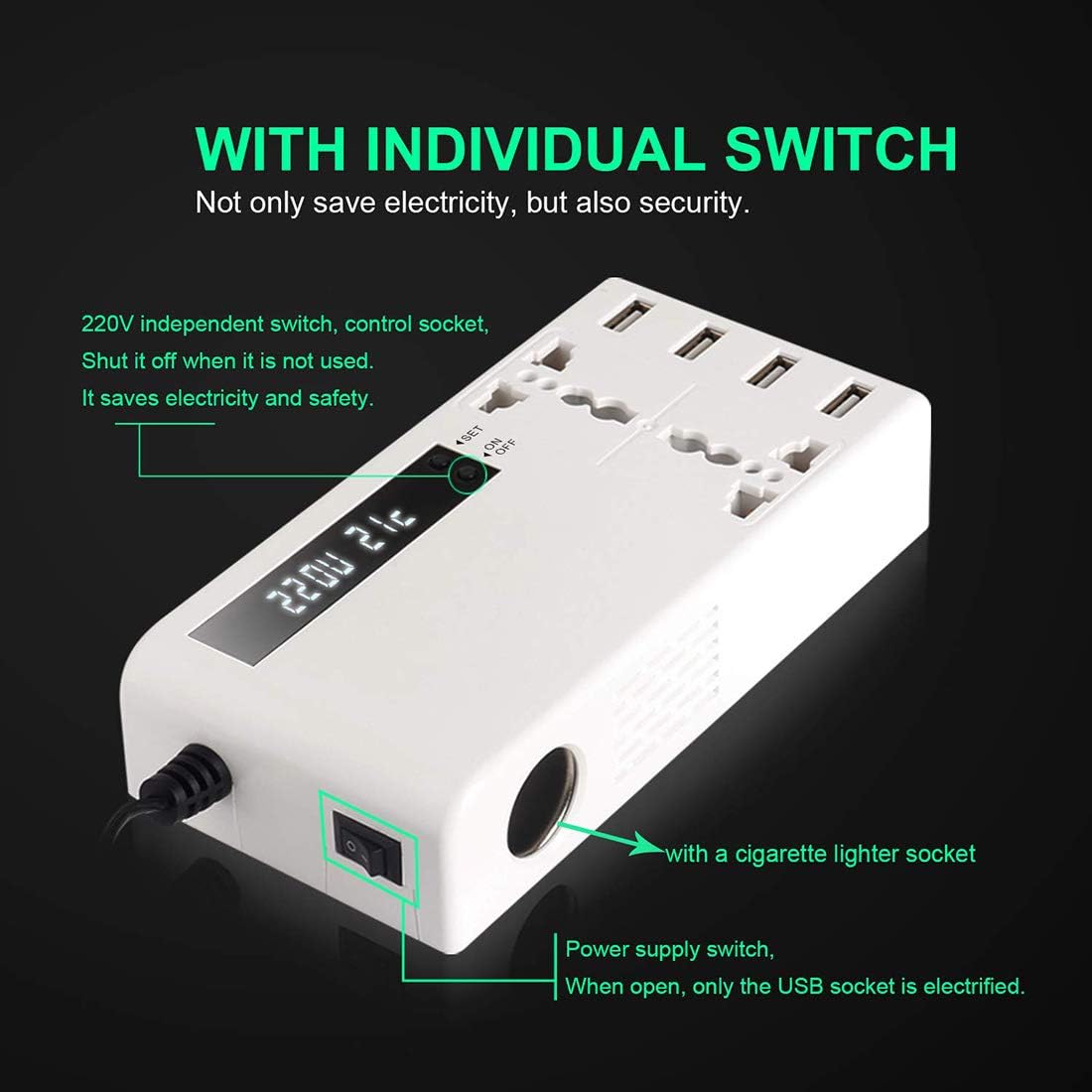Liuliangmei Power Inverter Car Charger Fast Charging 2 Universal Sockets Dual USB Charging Port 2.5A for 12V to 240V 200W Inverters
