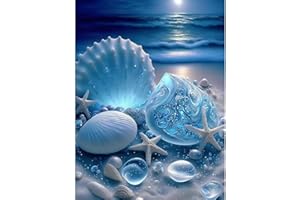 TAEYSCK Seashell Stamped Cross Stitch Kits for Adults Beginners, Easy DIY Counted Cross Stitch Kit Printed Beach Patterns Dimensions Needlepoint Art Crafts Embroidery Kits for Home Wall Decor