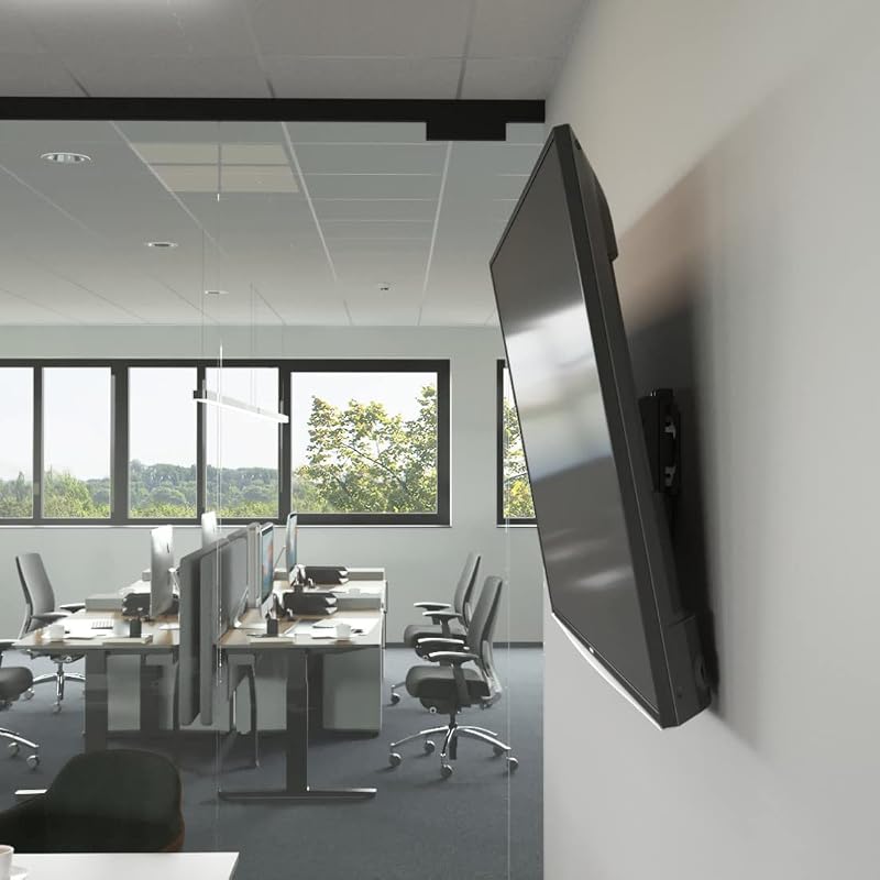 TV Wandhalterung, neigbar, mit Diebstahlschutz (TV Wandhalterung 37-90 Zoll, VESA 100x100 bis VESA 600x400, bis 50kg, ideal für den öffentlichen Raum, mit Fischer-Dübeln) schwarz