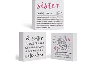 HENGHERE Sister Gifts from Sister Birthday Gift Ideas, Big Little Sister Gifts from Brother, Soul Sister Mothers Day Gifts for Unbiological Sister Sister Wood Signs Set of 3 Wooden Blocks Signs Decor