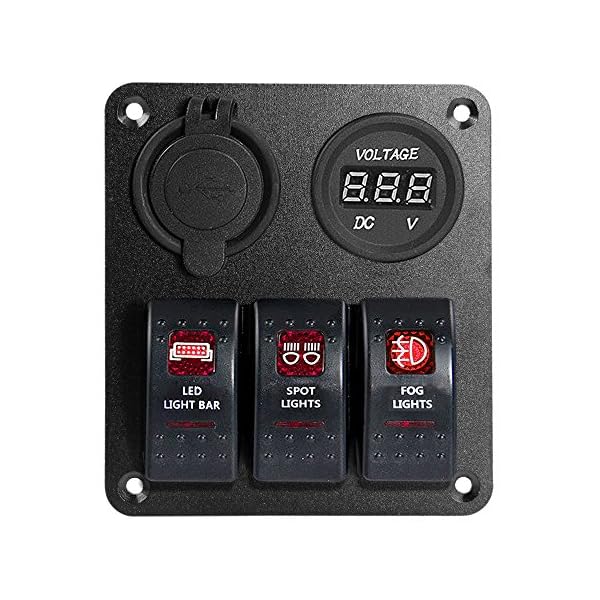 Proelectric-Red-LED-Light-1-Waterproof-MarineBoat-Car-Switch-Panel-3-Gang-USB-Charger-Voltage-Indicator-Power-Socket-5-pin-On-Off-Rocker-Switch