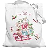 SZERE Christmas Canvas Tote Bags for Women, Reusable Shopping Bags