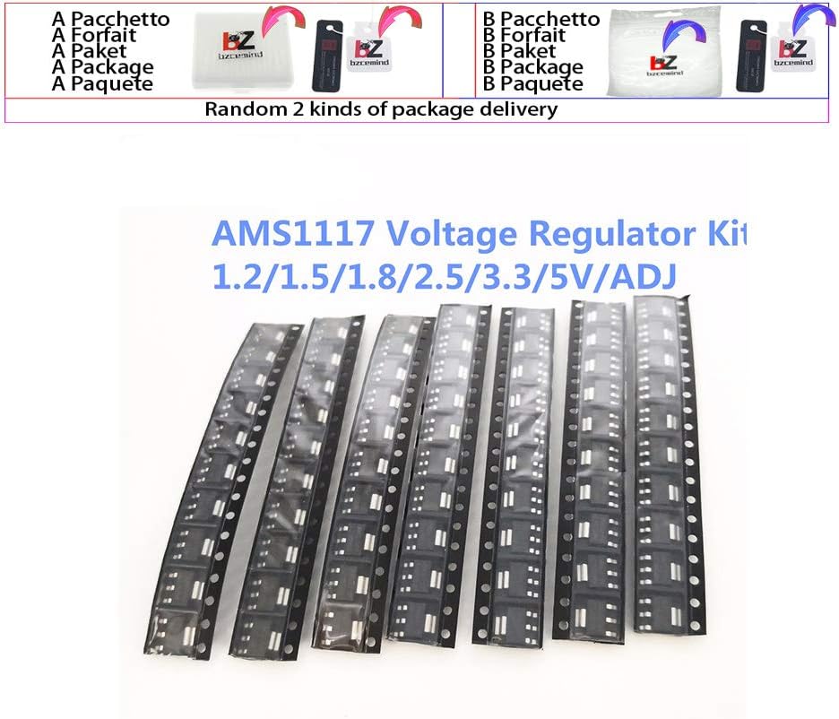 70pcs kit Voltage Regulator Kit AMS1117 1.2V/1.5V/1.8V/2.5V/3.3V/5.0V/ADJ lm1117 AMS1117-1.2 AMS1117-1.8 AMS1117-2.5 AMS1117-3.3,AMS1117-ADJ 50pieces