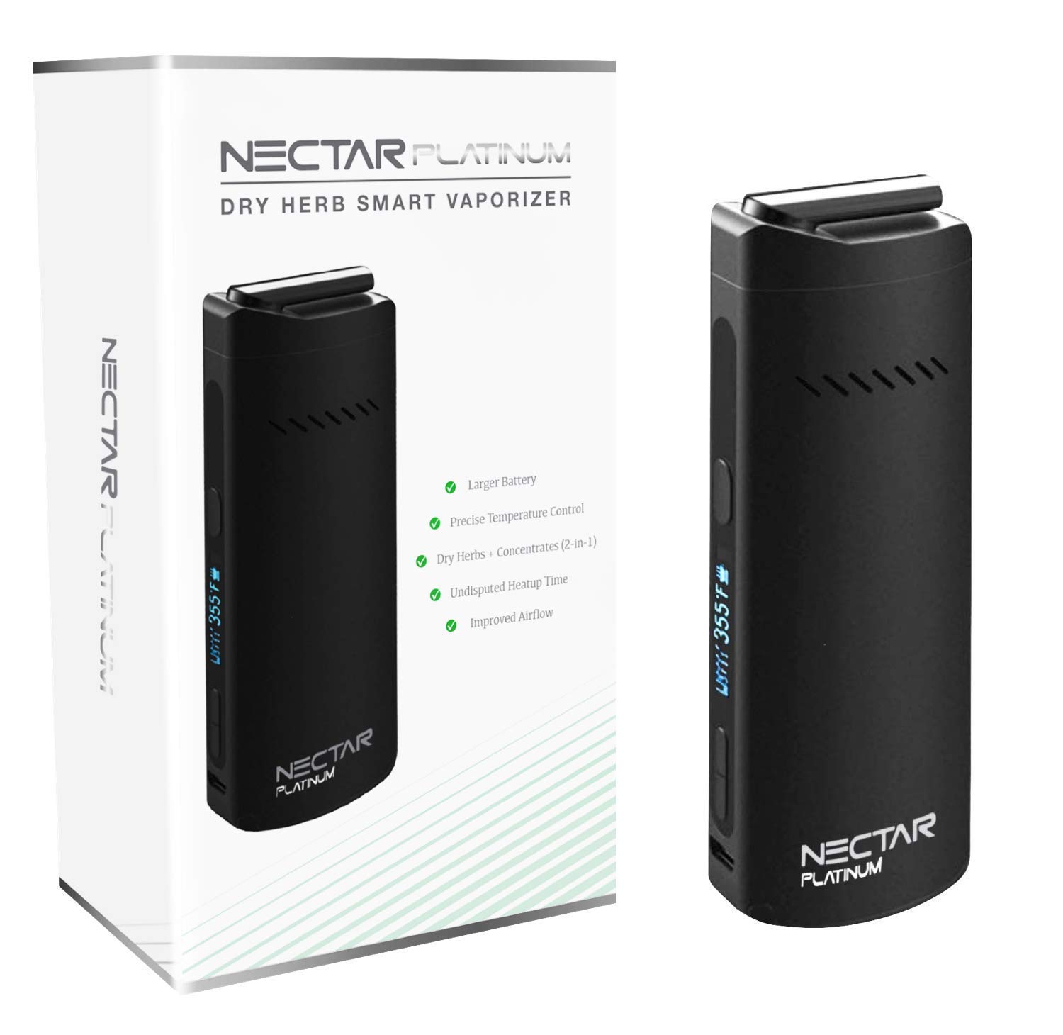 Nectar Platinum Dry Herb Vape | 2 Year Warranty | 2-in-1 Convection Vaporizer | 3500mAh, 100% Isolated Airflow, OLED Display and Precise Temp Control, Dry Herb and Wax, Max Temp: 240°C, 12s Heat time