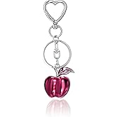 Bag Charms for Women Decorative Heart-Shaped Keychain Purse Charm for Handbags, Silver Chain with Green Apple, Strawberry