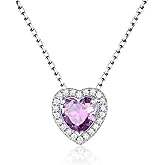 FindChic Dainty Heart Birthstone Necklace for Women Mom Girls Platinum Plated CZ Pendant Sparkly Birthday Anniversary Valentine's Gifts for Her Mom, with Gift Box