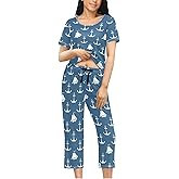 Peystean Women's Comfy Chic 2 Pcs Loungewear Set,Casual Sleepwear Short Sleeve Tops & Capri Pants PJs Set with Pockets S-XXL