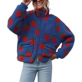 chouyatou Women's Winter Casual Spliced Floral Fleece Jacket Fall Fuzzy Oversized Faux Fur Sherpa Jacket