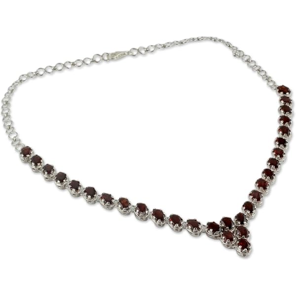 NOVICA Artisan Handmade Garnet Pendant Necklace - Sterling Silver With Rhodium Plating, Crimson Red Birthstone