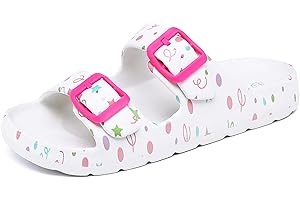 INMINPIN Boys Girls Double Buckle Slide Sandals Comfort Beach Pool Shower Slippers Adjustable Indoor Outdoor Little Kid/Big Kid