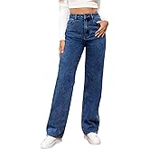 LONGBIDA Women's High Waisted Straight Leg Jeans with Tummy Control - Stretchy Denim Pants Classic Relaxed Fit