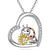 JERWLI Ladybug Necklace for Women 925 Sterling Silver Lady Bug Penadnt Necklace Ladybug Jewelry Gifts for Women