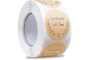 HYEAQUO Handmade with Love 500 Pcs Baking Kraft Paper Heart Shape Labels for Packaging, Envelope Seals, Small Business, Wedding, Birthday, Party Gift Wrap