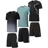 6-Piece Men's T-shirt & Workout Shorts Set, Quick-Drying & Breathable Fitness Clothing for Sports