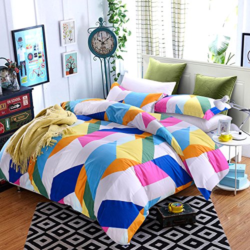 Geometric Duvet Cover Set, 100% Cotton Bedding, Modern Geometrical Pattern Printed, with Zipper Closure (3pcs, Queen Size)