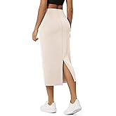 ODODOS Modal Soft Midi Skirt for Women Back Slit High Waist Casual Long Pencil Skirts with Pockets