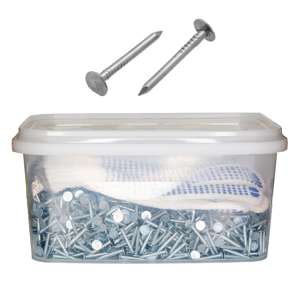 Roofing Nails Felt Clout Nails in Plastic Box with Protective Gloves 2.5Kg (3mm x 25mm)