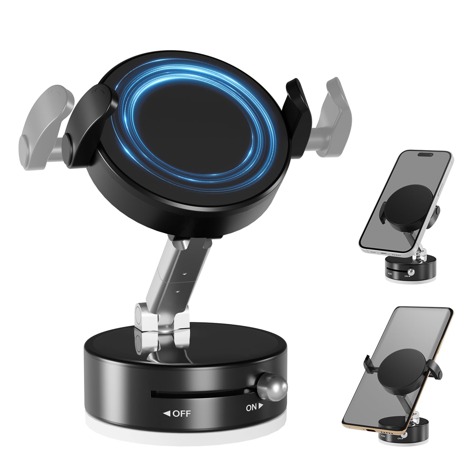 Photo 1 of Upgraded 360° Vacuum Magnetic Phone Holder with Clamp,Vacuum Suction Magnetic Phone Mount with Clamp Foldable Cell Holder for Car/Gym/Mirror/Smooth Surface, Compatible with Magsafe iPhone (black 1pcs)