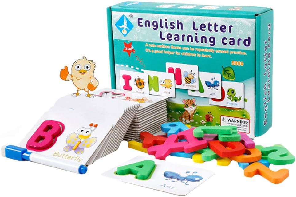 LA HAUTE English Letter Learning Card 26 Alphabet Flash Cards Wooden Letters Puzzle Educational Learning Toy for Toddler Kids