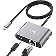 USB C Gigabit Ethernet Adapter with 60W Charging Port, 1000 Mbps Ethernet to Type C,Thunderbolt 3 to RJ45 LAN Network Adapter with Power Delivery for MacBook Pro,Mac,Chromecast Google TV,iPad Air,Dell
